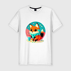 Мужская slim-футболка Летняя лиса с мороженым