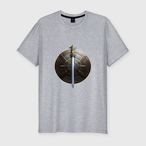 Мужская slim-футболка Щит и меч викинга / Меланж – фото 1
