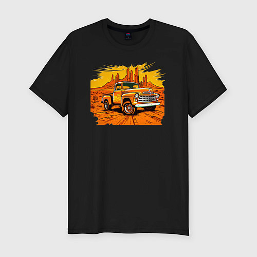 Мужская slim-футболка Шевроле грузовик / Черный – фото 1