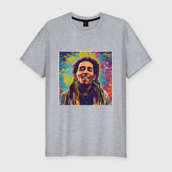 Мужская slim-футболка Граффити Кляксы Арт Боб Марли