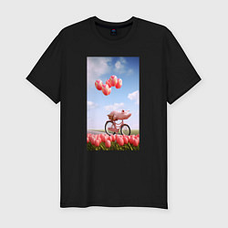 Мужская slim-футболка Поросенок на велосипеде