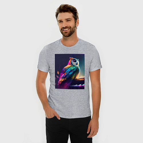 Мужская slim-футболка Музыкальная сова - нейросеть / Меланж – фото 3