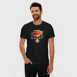 Футболка slim-fit Череп с цветами в мексиканском стиле, цвет: черный — фото 2