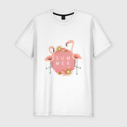 Мужская slim-футболка Два розовых фламинго