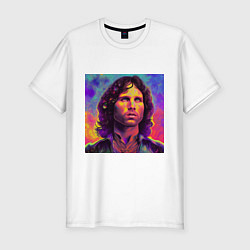 Футболка slim-fit Jim Morrison Strange colors Art, цвет: белый