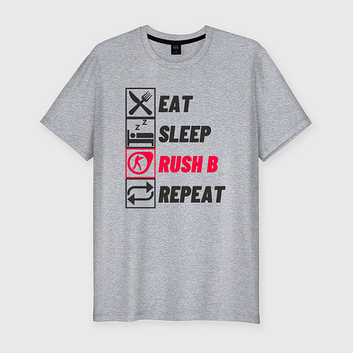 Мужская slim-футболка Eat sleep rush b repeat / Меланж – фото 1