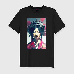 Мужская slim-футболка Japanese girl - cyberpunk - neural network