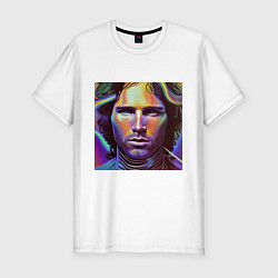 Футболка slim-fit Jim Morrison neon portrait art, цвет: белый