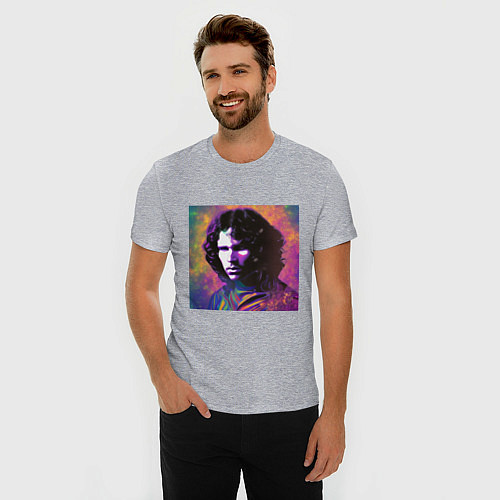 Мужская slim-футболка Jim Morrison few color digital Art / Меланж – фото 3