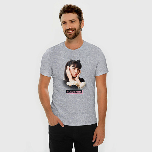Мужская slim-футболка Lisa Blackpink music / Меланж – фото 3