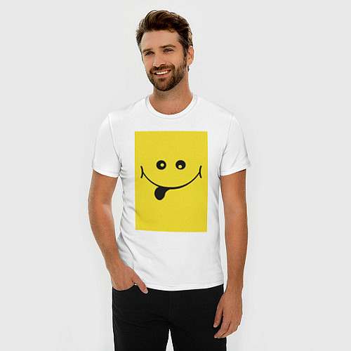 Мужская slim-футболка Супер позитивный крейзи смайл / Белый – фото 3