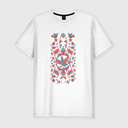 Мужская slim-футболка Орнамент с птицами в стиле пермогорской росписи
