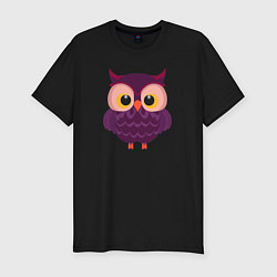 Мужская slim-футболка Сиреневая сова с большими глазами