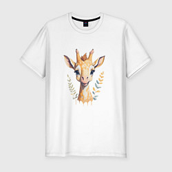 Мужская slim-футболка Милый жираф