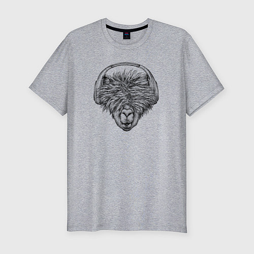 Мужская slim-футболка Альпака в наушниках / Меланж – фото 1