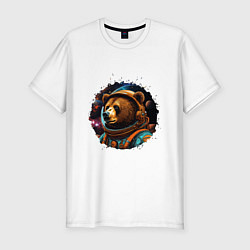 Мужская slim-футболка Медведь космонавт