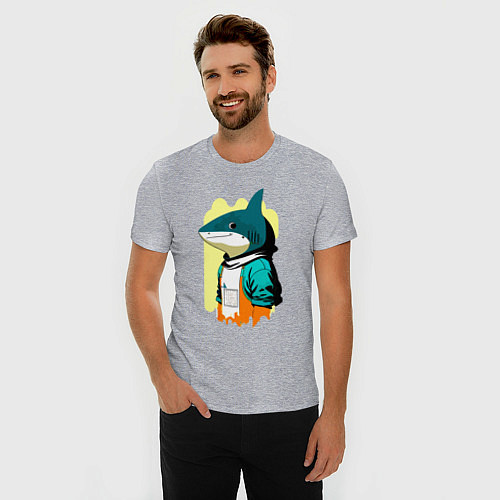 Мужская slim-футболка Чувак-акулёнок - нейросеть / Меланж – фото 3