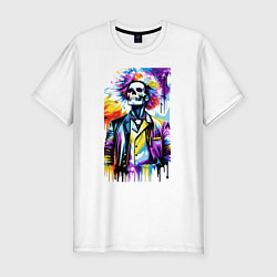 Мужская slim-футболка Cool skeleton - pop art - neural network