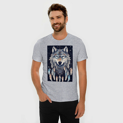 Мужская slim-футболка Шаман волк / Меланж – фото 3