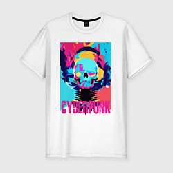 Футболка slim-fit Cool skull - cyberpunk - pop art, цвет: белый