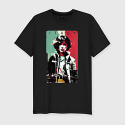 Мужская slim-футболка Девчонка на фоне флага - Италия - поп-арт
