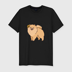 Футболка slim-fit Милая собачка Шпиц, цвет: черный