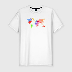 Футболка slim-fit Карта мира - акварель, цвет: белый