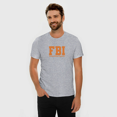 Мужская slim-футболка Female Body Inspector - FBI / Меланж – фото 3