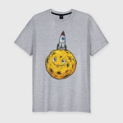 Мужская slim-футболка Ракета на луне