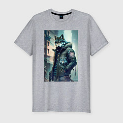 Футболка slim-fit Cool wolf - cyberpunk, цвет: меланж