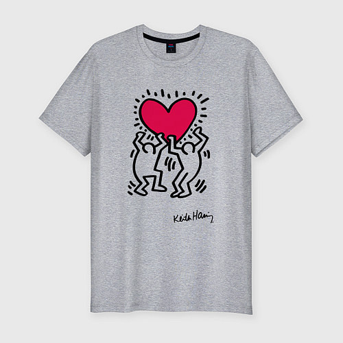 Мужская slim-футболка Человечки с сердцем - поп арт Кит Харинг / Меланж – фото 1