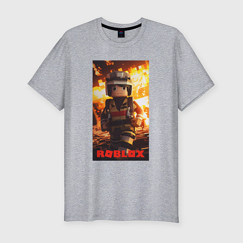 Мужская slim-футболка Пожарный роблокс / Меланж – фото 1
