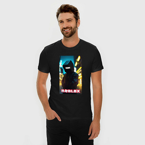 Мужская slim-футболка Roblox cyberpunk / Черный – фото 3