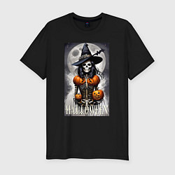 Футболка slim-fit Witch - skeleton - halloween, цвет: черный