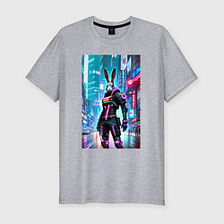 Футболка slim-fit Cool hare - cyberpunk - neon metropolis, цвет: меланж