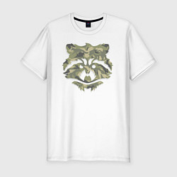 Футболка slim-fit Енот в камуфляже, цвет: белый