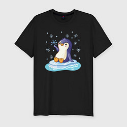 Мужская slim-футболка Пингвин на льдине