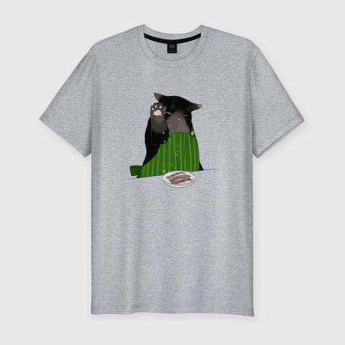 Мужская slim-футболка Кот повар / Меланж – фото 1