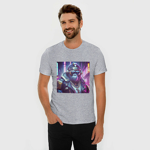 Мужская slim-футболка Горилла в стиле киберпанк / Меланж – фото 3