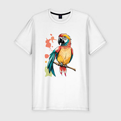 Мужская slim-футболка Попугай в брызгах краски