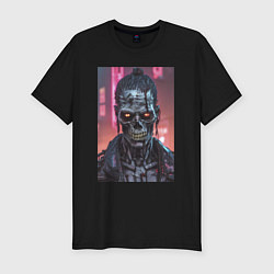 Мужская slim-футболка Зомби зловещий скелет киберпанк
