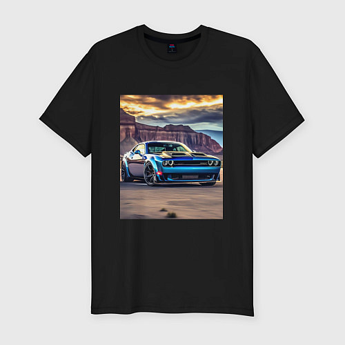 Мужская slim-футболка Авто Додж Челленджер / Черный – фото 1
