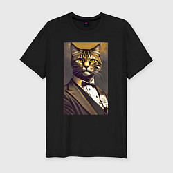 Мужская slim-футболка Крутой котяра - джентльмен - нейросеть