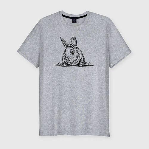 Мужская slim-футболка Кролик любопытный / Меланж – фото 1