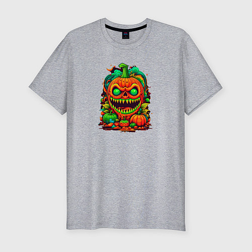Мужская slim-футболка Хэллоуин - нейросеть / Меланж – фото 1