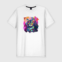 Мужская slim-футболка Кот в стиле полигональном