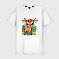 Мужская slim-футболка Олененок Бэмби на лужайке