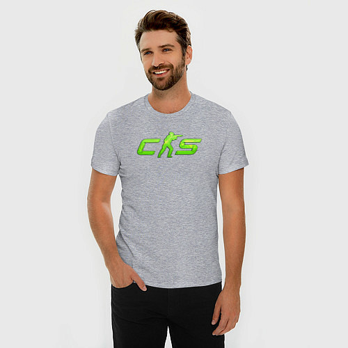 Мужская slim-футболка CS2 green logo / Меланж – фото 3