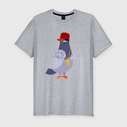 Мужская slim-футболка Крутой голубь в кепке показывает f**k