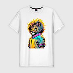 Футболка slim-fit Прикольный львёнок - поп-арт, цвет: белый